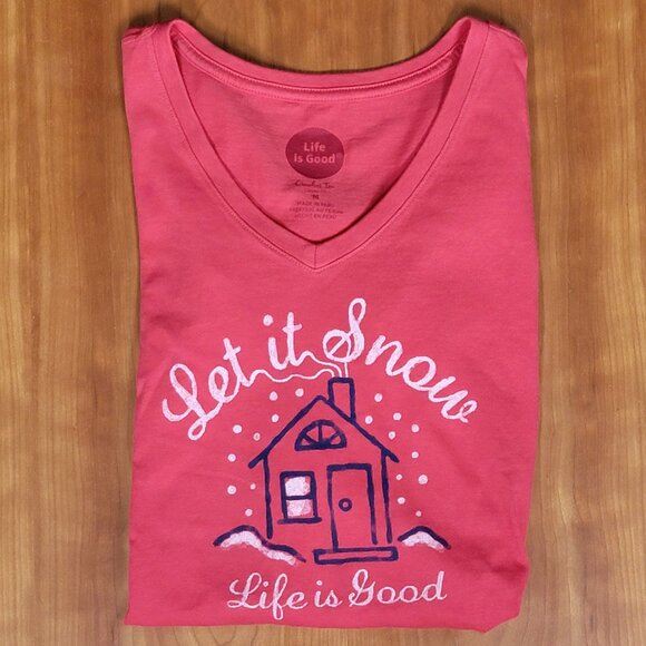 Life is Good Red Crusher Classic Fit Let it Snow V-Neck Long Sleeve Tee - M - Picture 6 of 10